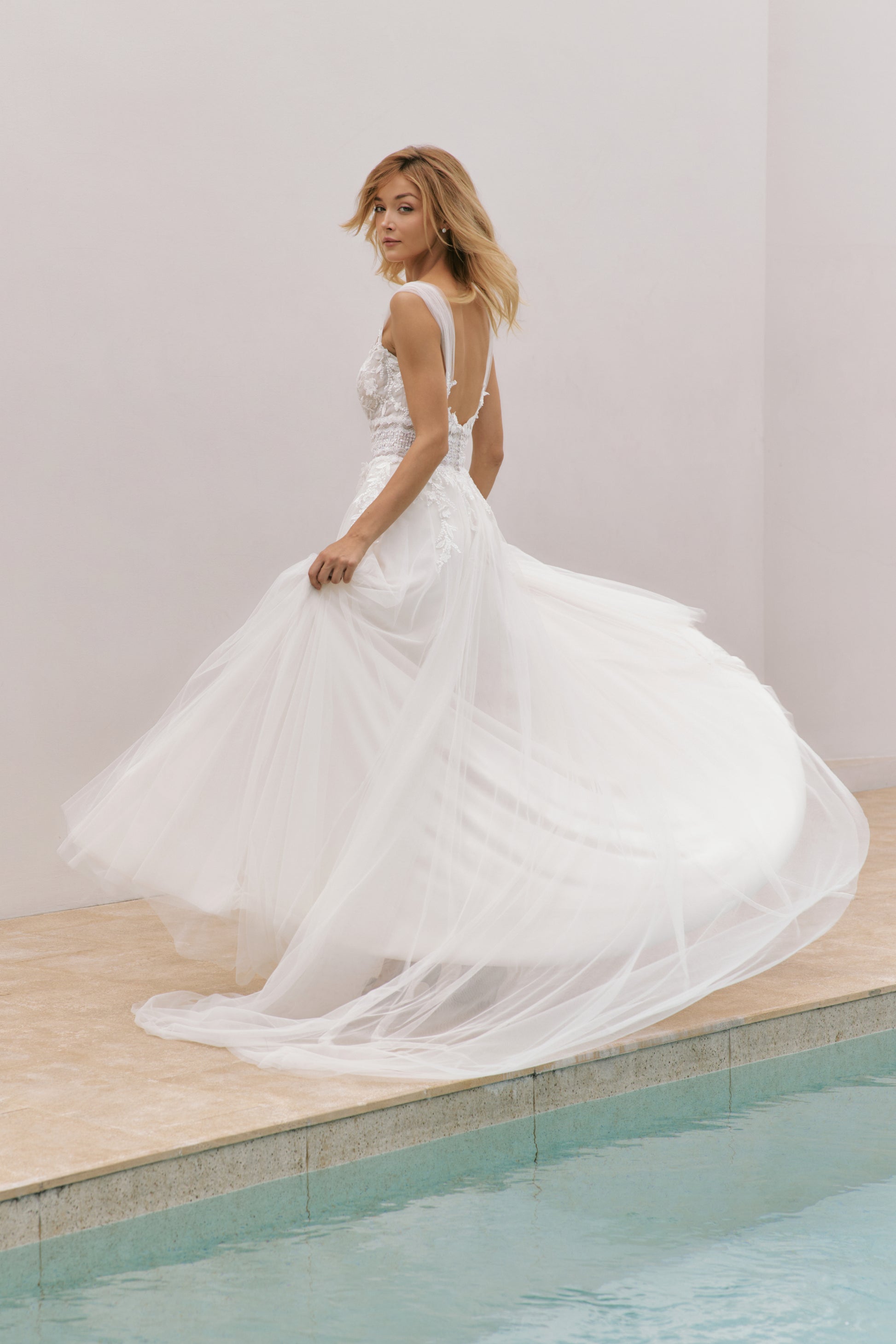 Heartshaped Lace A-Line Wedding Gown with Tulle Skirt | Briderful - back detail