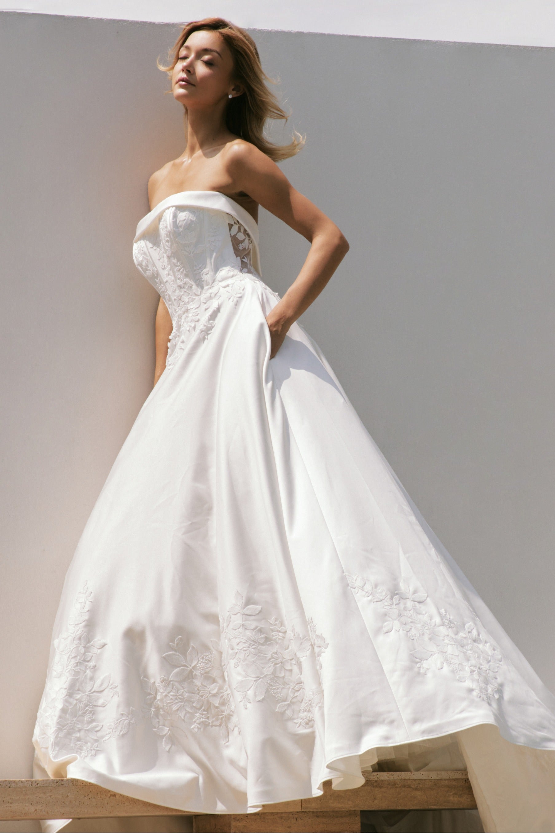 Slashed Neckline A-Line Wedding Gown with Elegant Lace | Briderful