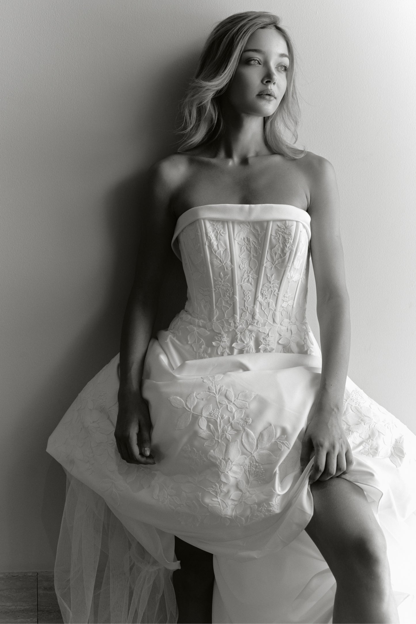 Slashed Neckline A-Line Wedding Gown with Elegant Lace | Briderful - fabric