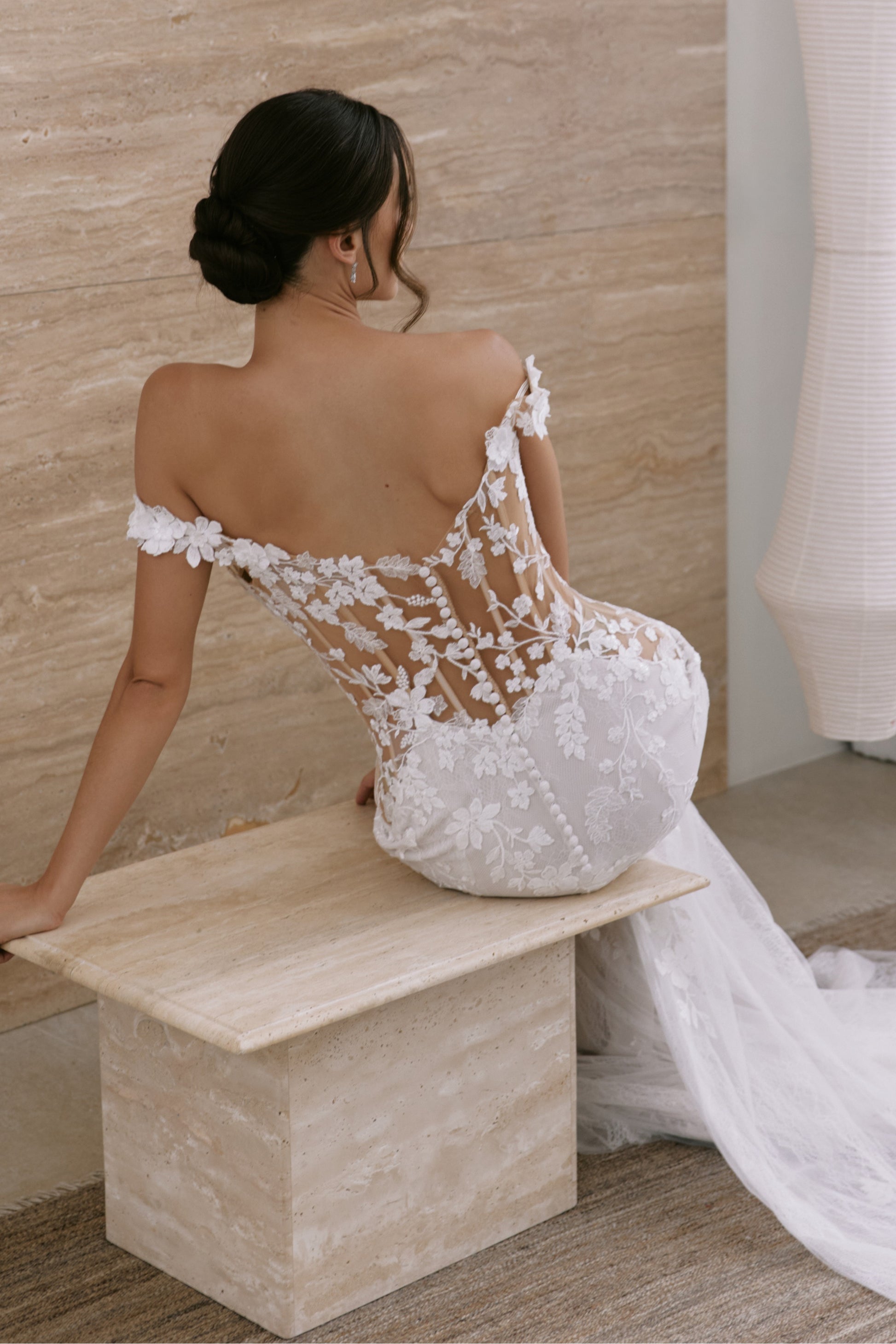 Illusion Lace Mermaid Wedding Gown with Long Train | Briderful - back
