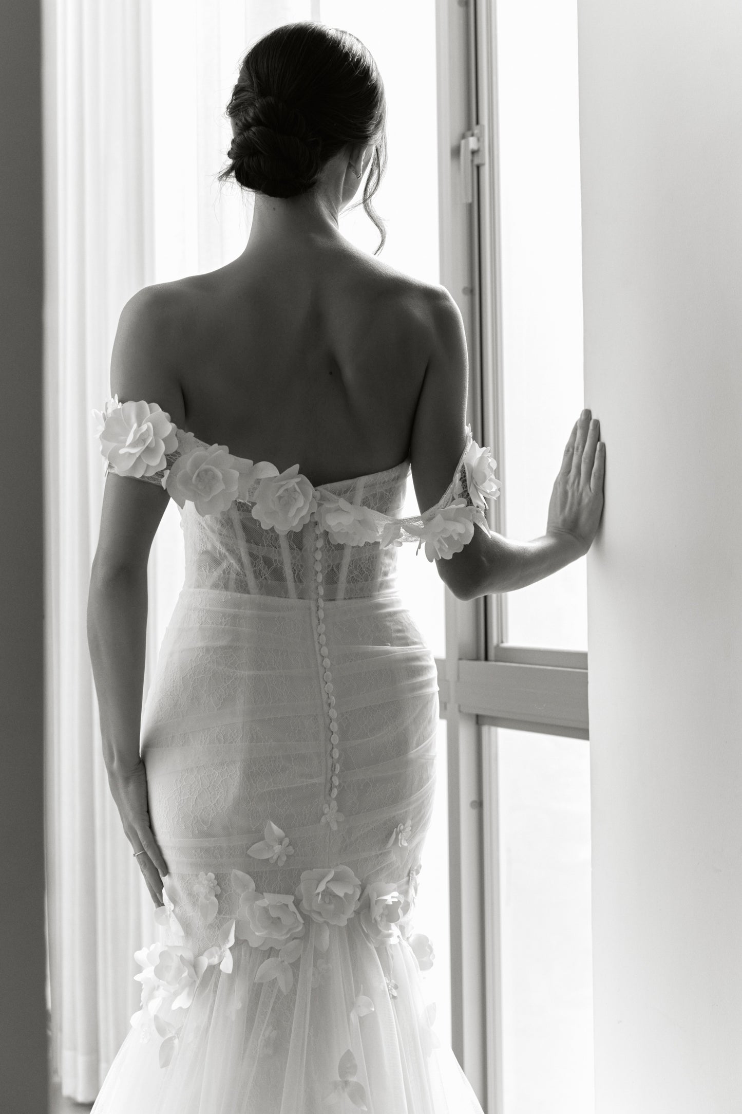 Elegant Off-the-Shoulder Mermaid Wedding Gown | Briderful - back