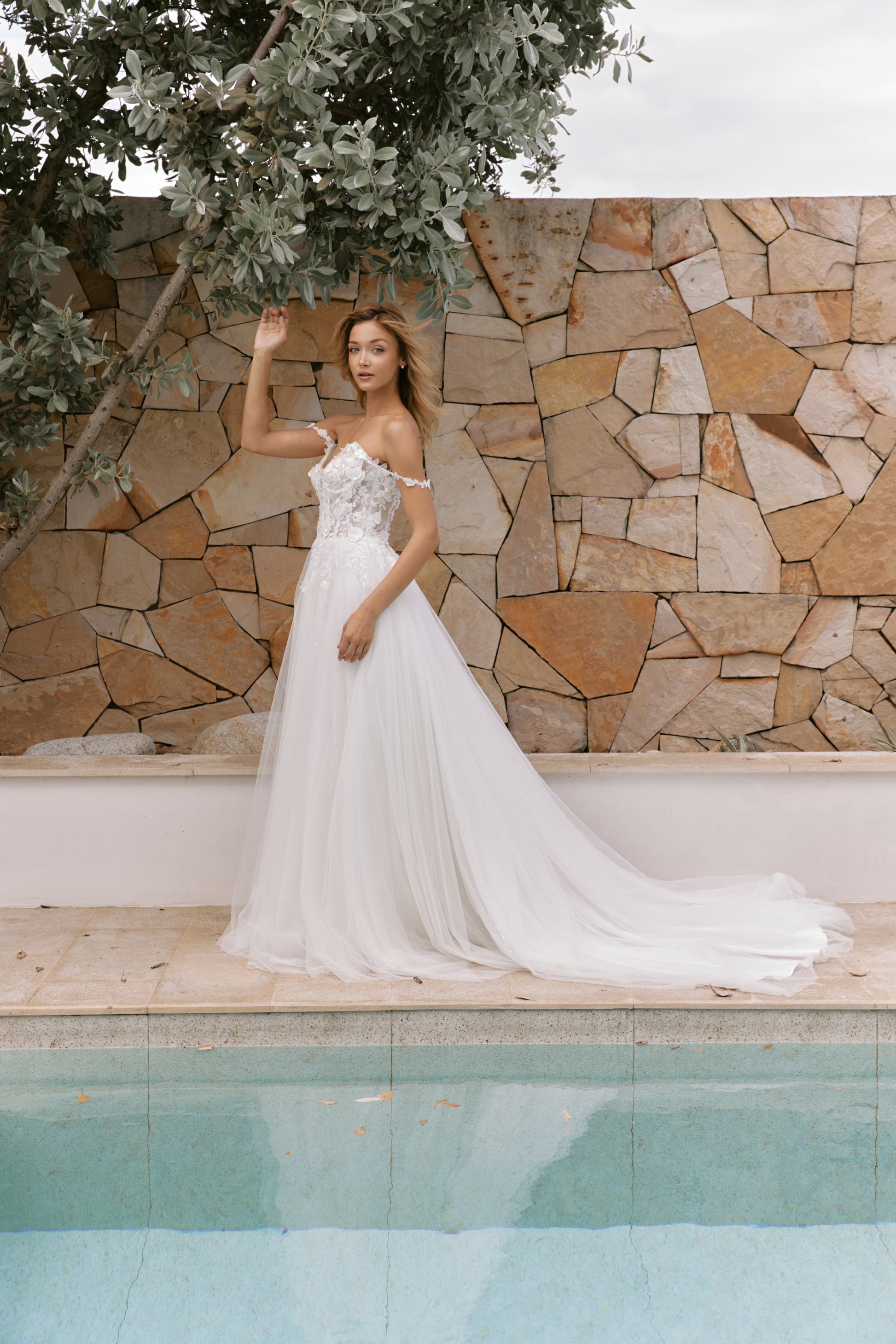 Sweetheart Lace A-Line Wedding Gown with Spaghetti Straps | Briderful - side