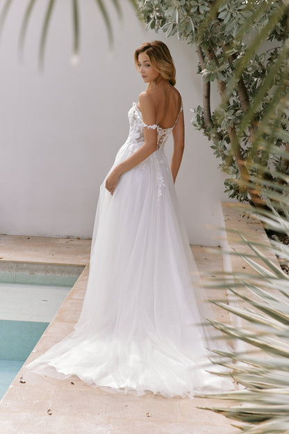 Sweetheart Lace A-Line Wedding Gown with Spaghetti Straps | Briderful - back detail
