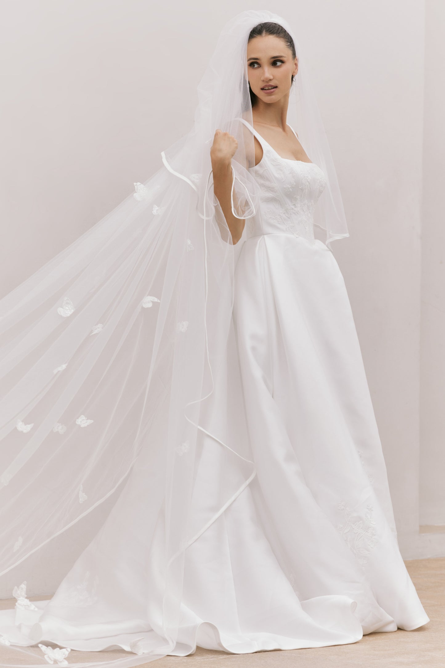 Modern Square Neckline Satin A-Line Wedding Gown | Briderful - side