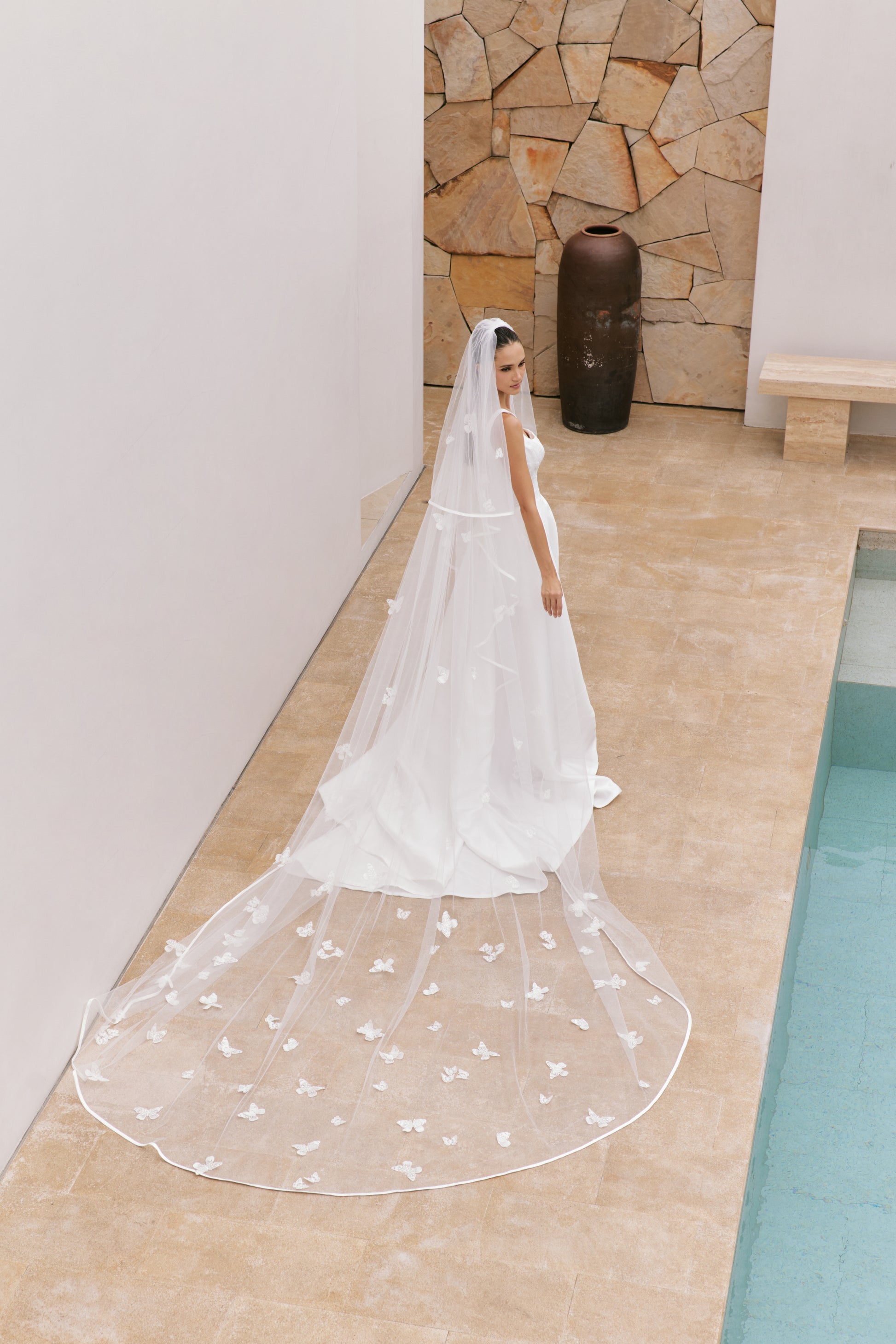 Modern Square Neckline Satin A-Line Wedding Gown | Briderful - back detail