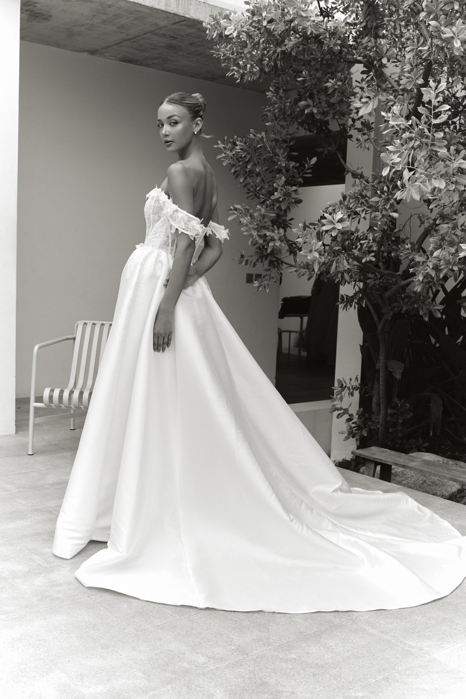 3D Floral Appliqué Strapless A-Line Wedding Gown | Briderful - side detail
