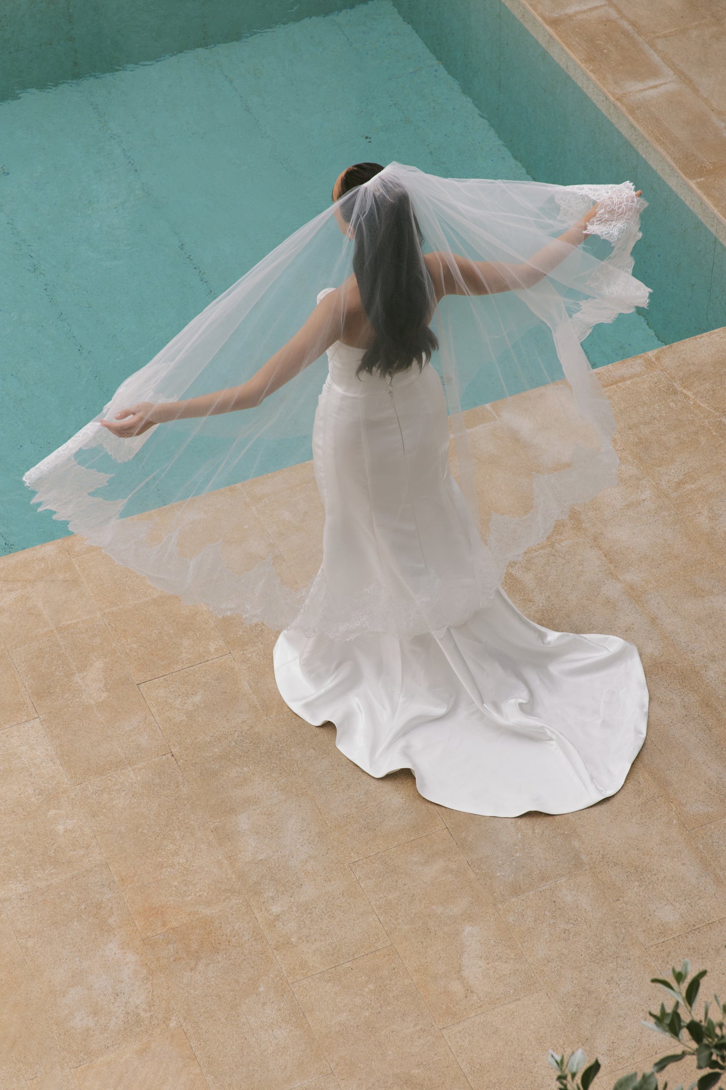French Satin Trumpet Wedding Gown with Sweetheart Neckline | Briderful - back detail