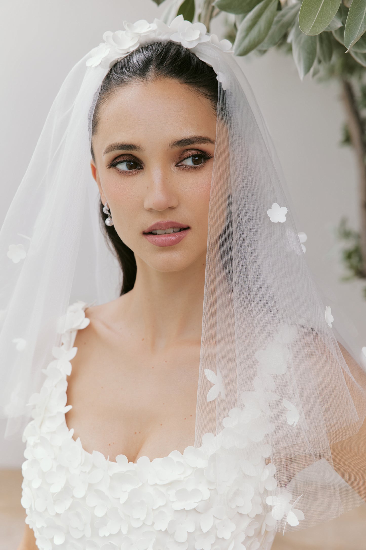 Mikado Tea-Length Wedding Dress with 3D Floral Appliqués | Briderful - fabric