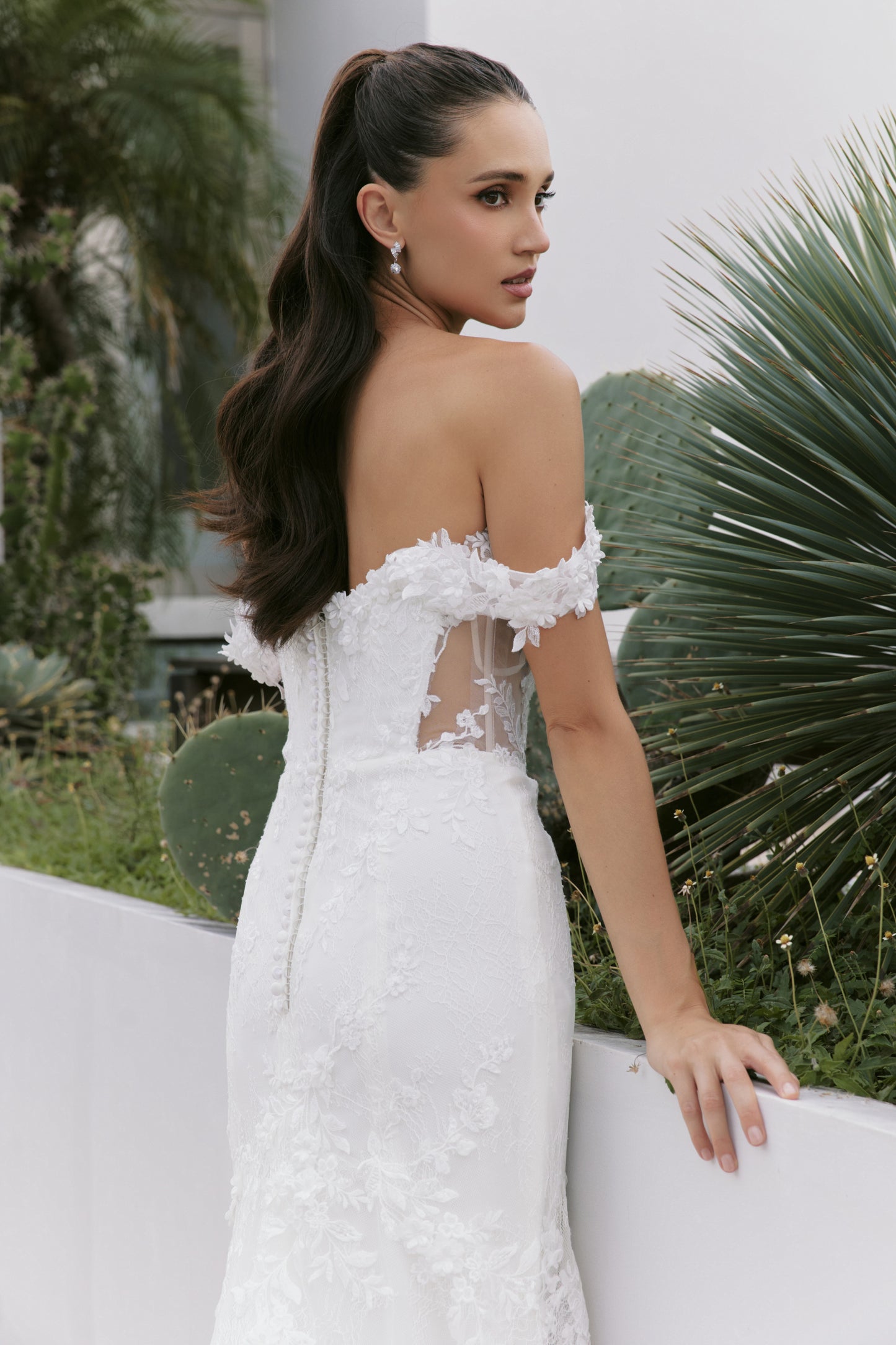 Off-the-Shoulder Lace Mermaid Wedding Gown | Briderful - back 