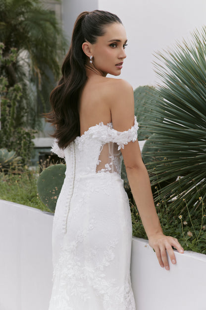 Off-the-Shoulder Lace Mermaid Wedding Gown | Briderful - back 