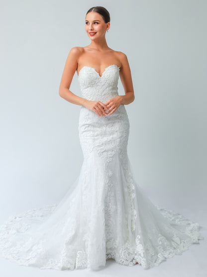 Sweetheart Lace Trumpet Wedding Gown with Corset Lace-Up Back | Briderful