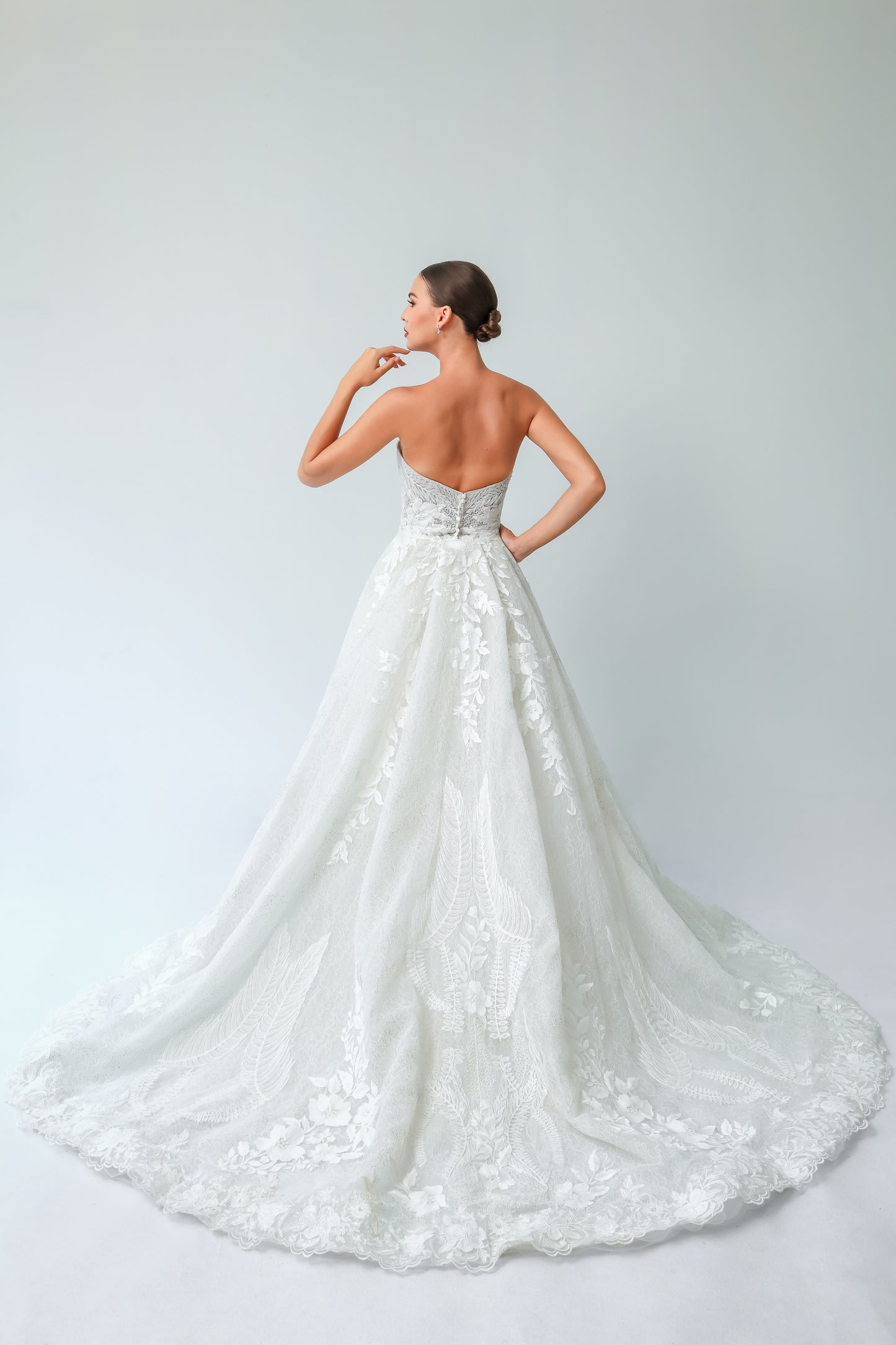 2-in-1 Trumpet Wedding Dress with Detachable Overskirt & Lace | Briderful - with cover up back