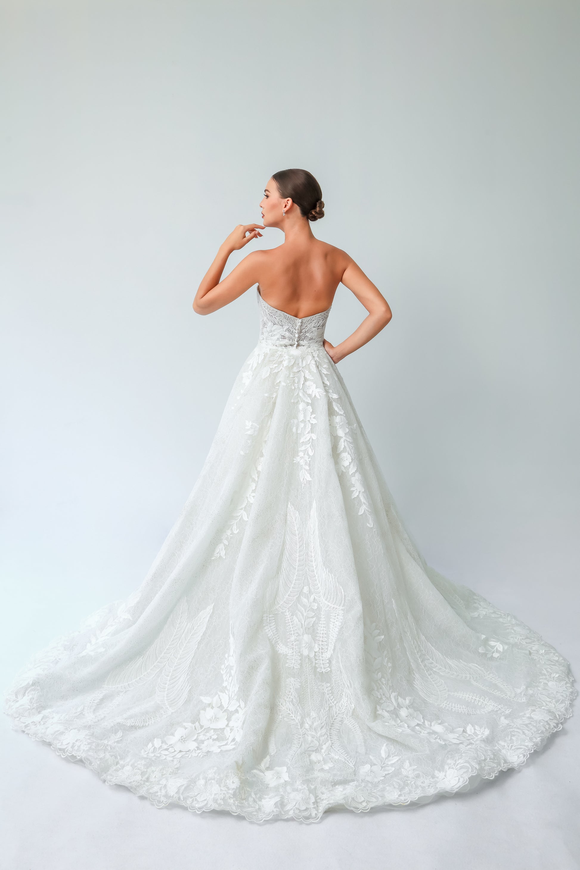 2-in-1 Trumpet Wedding Dress with Detachable Overskirt & Lace | Briderful - with cover up back