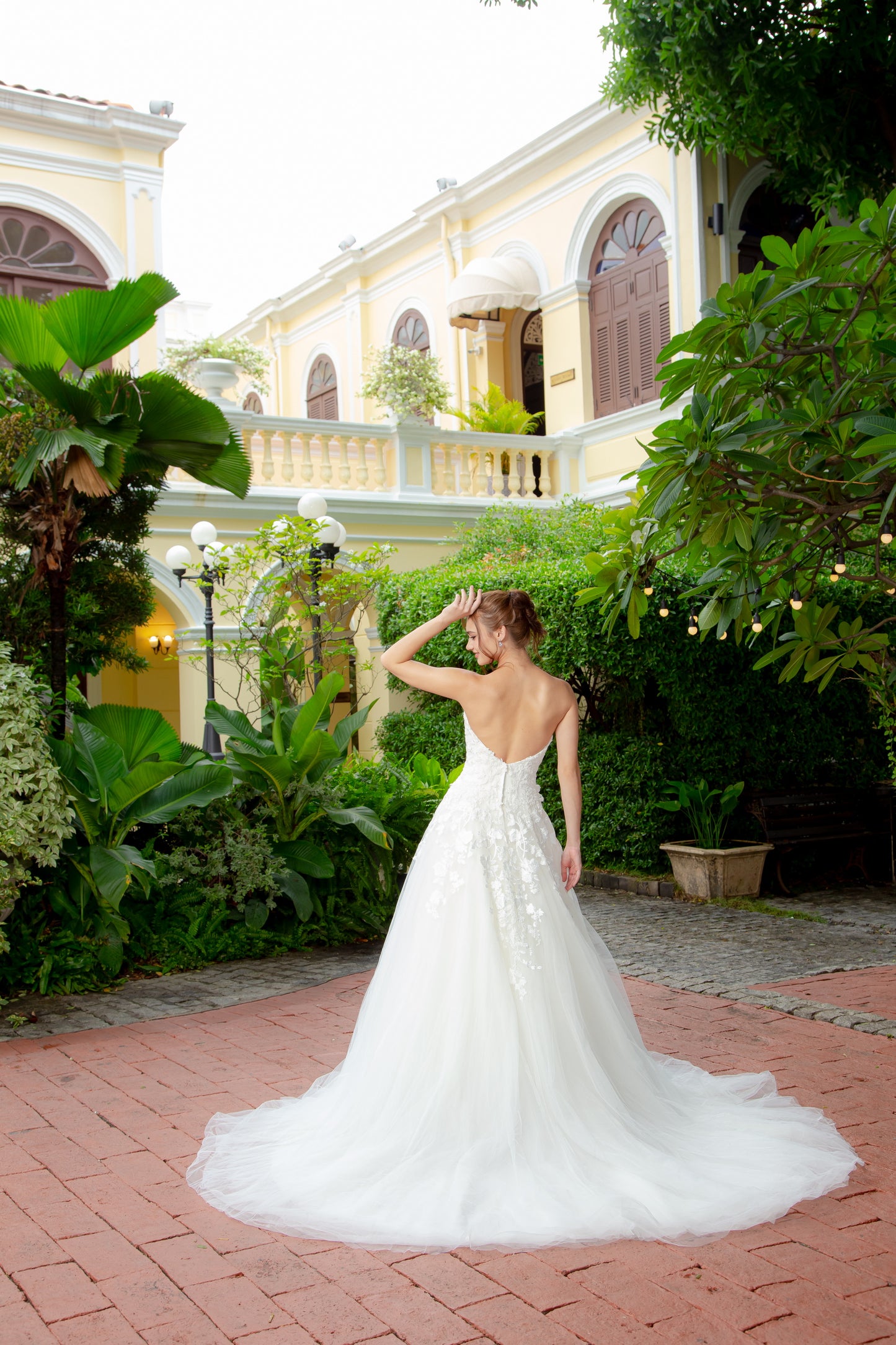 Beaded Lace Off-the-Shoulder A-Line Gown with Structured Bodice | Briderful - back detail