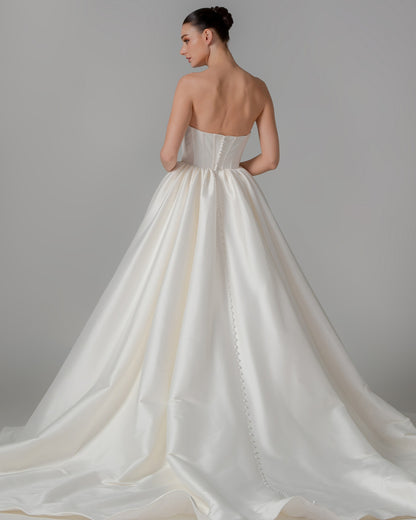Classic Mikado Ball Gown with Cinched Waist & Cathedral Train | Briderful - back