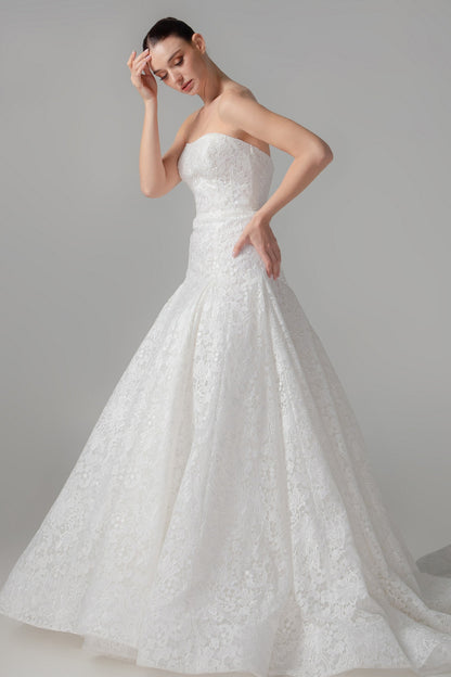 3D Tailored Lace Ball Gown with Cathedral Train | Briderful - side