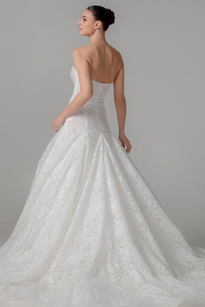3D Tailored Lace Ball Gown with Cathedral Train | Briderful - back