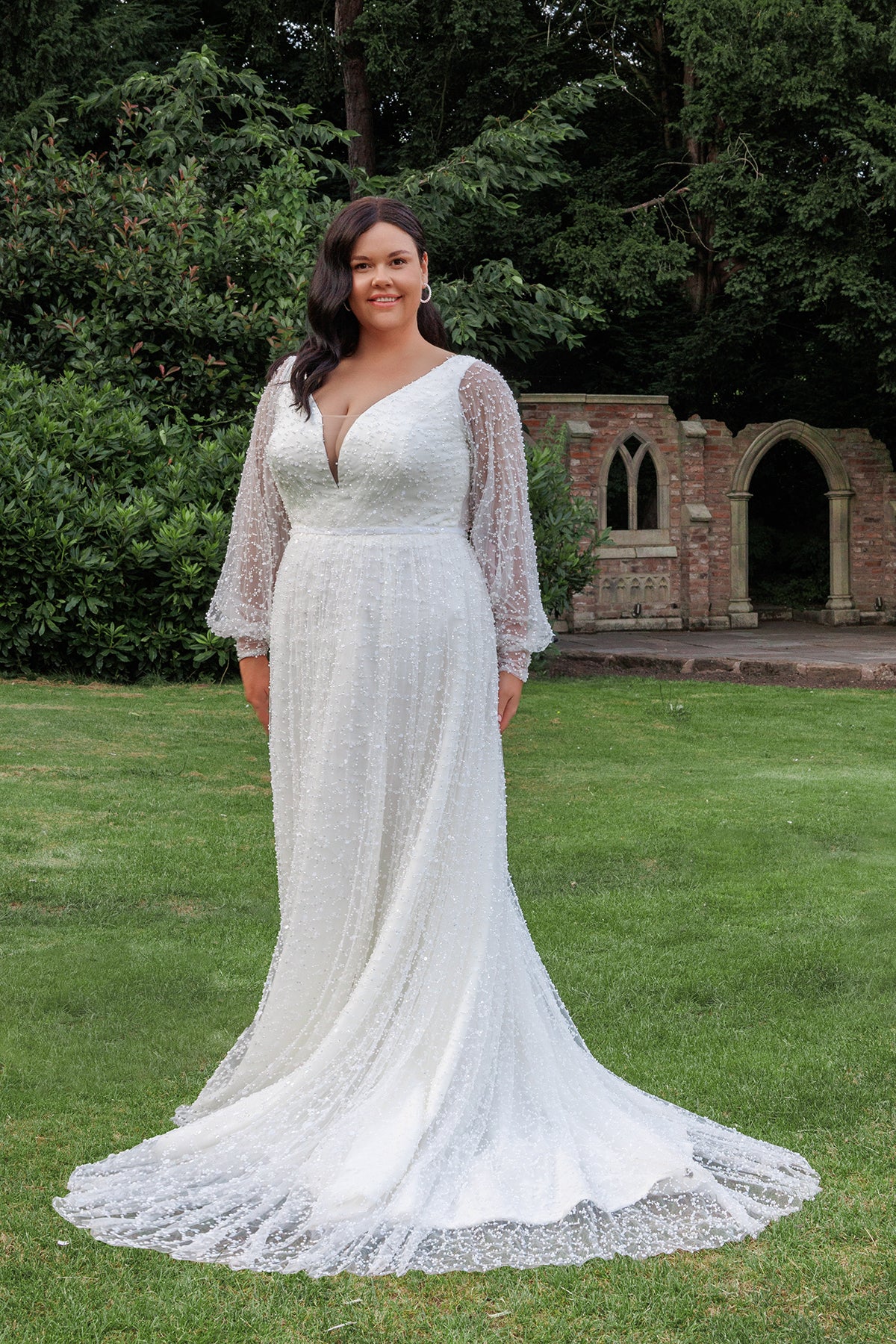 Long Sleeve Lace A-Line Wedding Gown with Front Split | Briderful