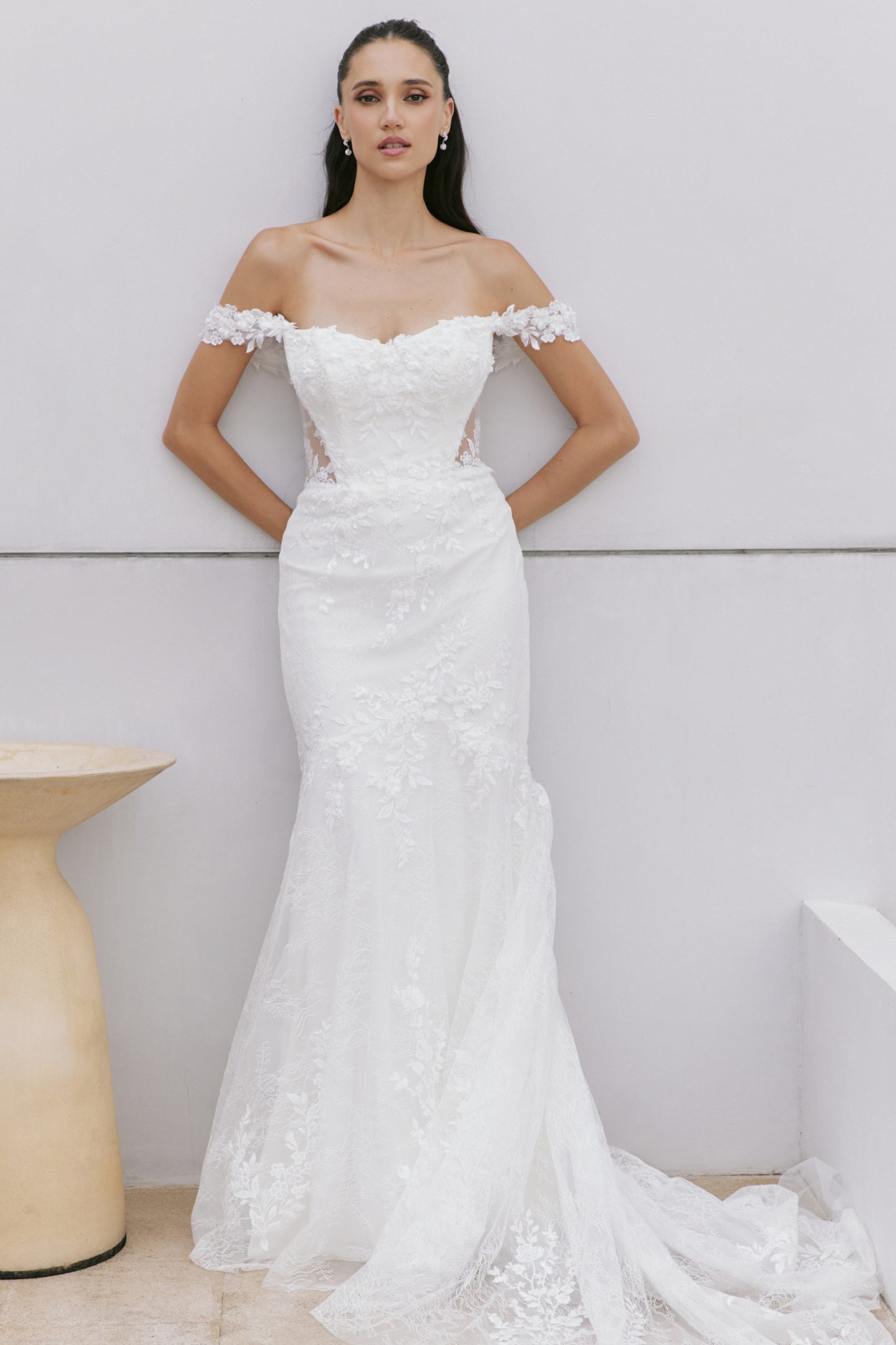 Off-the-Shoulder Lace Mermaid Wedding Gown | Briderful