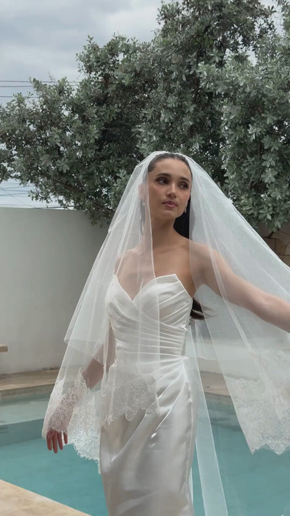 BW114054 | French Satin Trumpet Wedding Gown with Sweetheart Neckline | Briderful