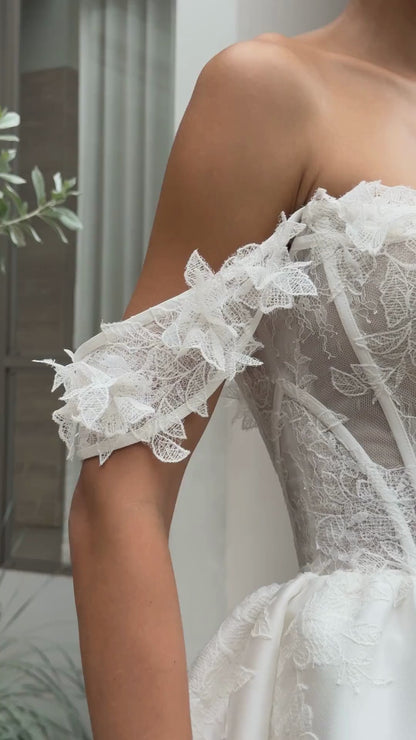BW114071 | 3D Floral Appliqué Strapless A-Line Wedding Gown