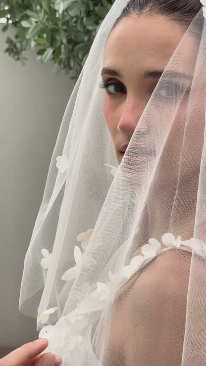 BW114055 | Mikado Tea-Length Wedding Dress with 3D Floral Appliqués